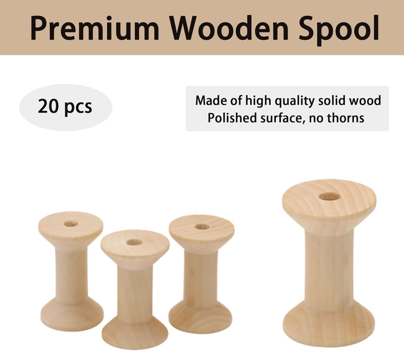 Empty Thread Wooden Spools, 20Pcs Unfinished Wooden Spools for Crafts and Sewing