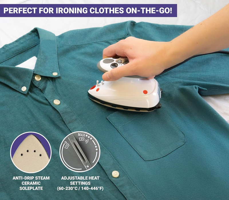 Mini Iron - Lightweight Travel Mini Steam Iron with Ceramic Sole Base Plate & Te
