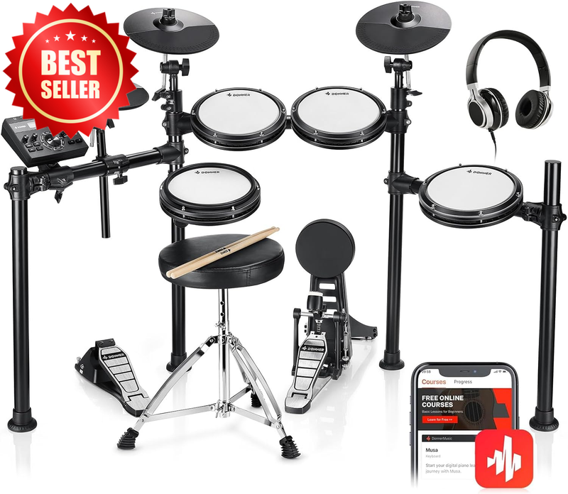 DED-200 Electric Drum Set Quiet Mesh Pads 31 Kits 450+ Sounds Throne US