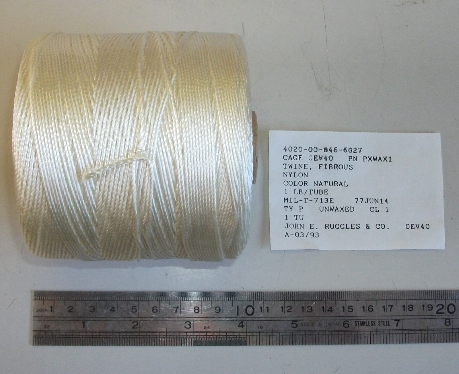 Nylon Lacing Twine Cord MIL-T-713E Natural Unwaxed 1LB Spool