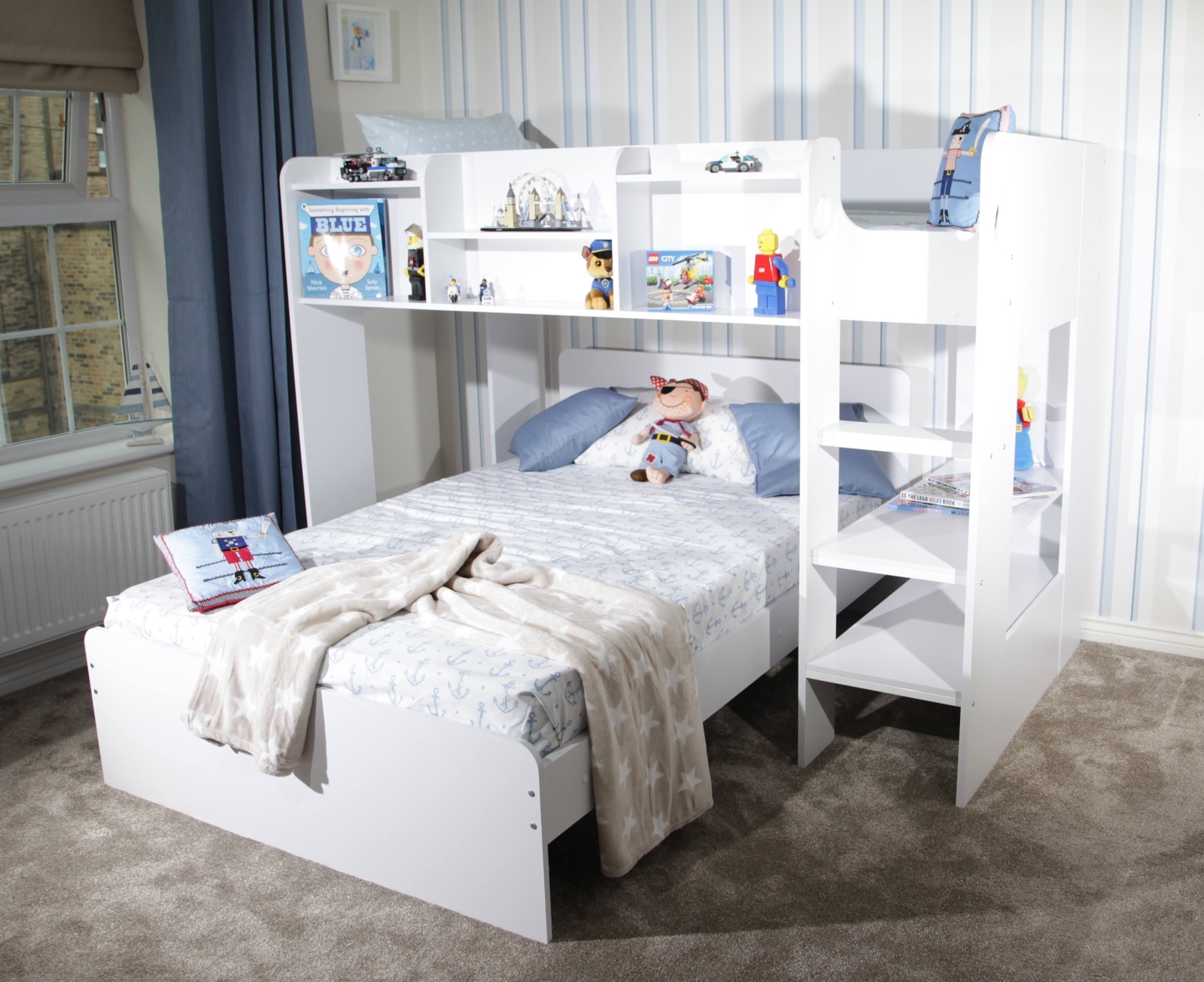 triple sleeper bunk bed with storage