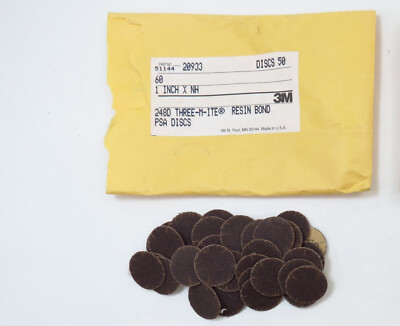 50pk 3M 60 Grit 1'' Sanding Discs PSA, 348D 20933, Three-M-Ite RB
