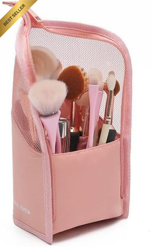 Stand-Up Makeup Brush Storage Organizer Bag, Waterproof Dust Free Travel Makeup