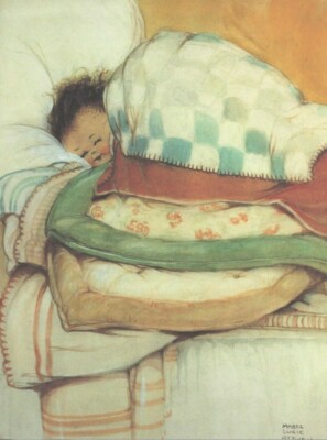 MABEL LUCIE ATTWELL CHARMING ORIGINAL BOOK PRINT 1990's Tucked up  safe in bed