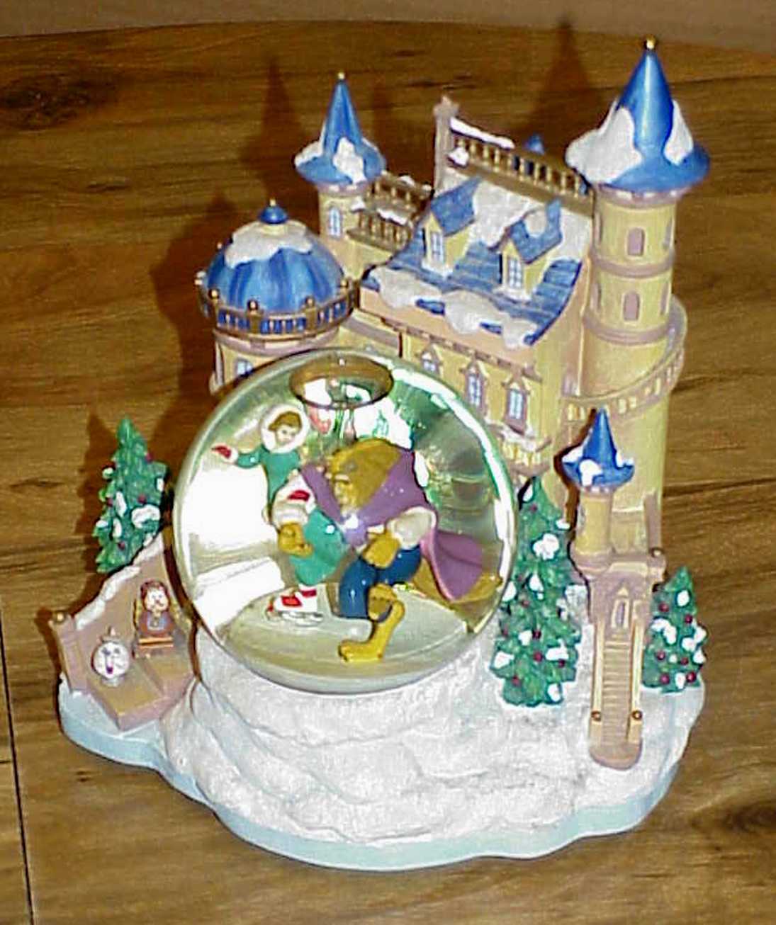 Disney Beauty and the Beast Castle Winter Ice Skating Snow Globe ~ Fast Shipping