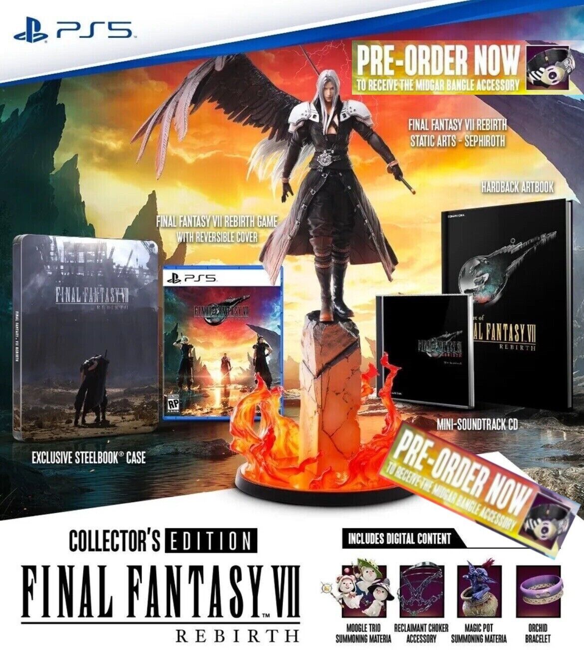 Final Fantasy 7 Rebirth Collector's Edition - DLC Items Included w/Midgar Bangle Final Fantasy 7 Rebirth Collector's Edition - DLC Items Included w/Midgar Bangle