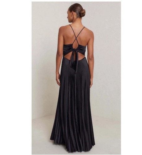 Pre-owned A.l.c Alc Aries Satin Pleated Dress In Black. Nwt. Size 4. Retail- $800