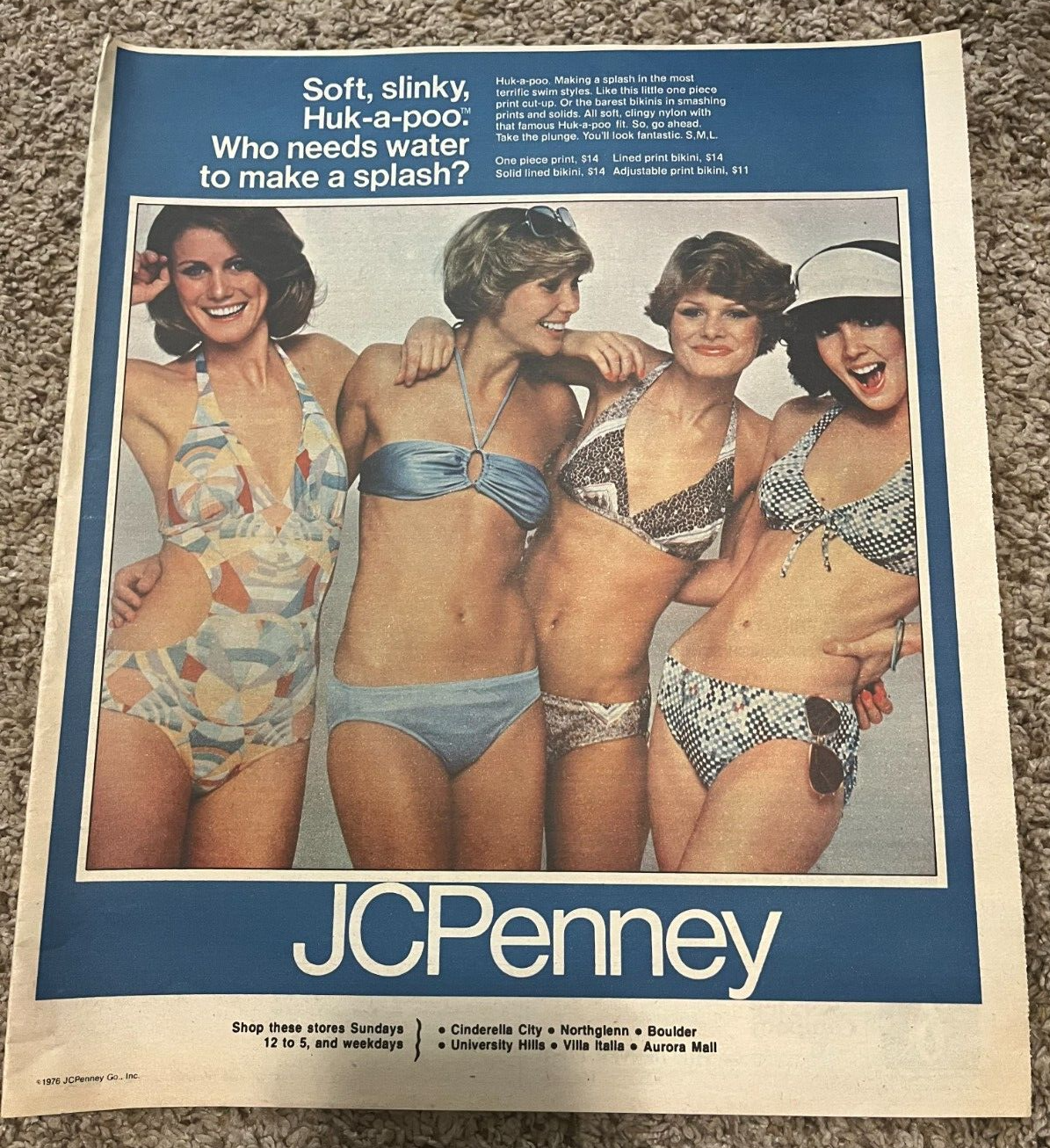 1976 JCPenny Huk-A-Poo Bikini Swimsuits Newspaper Print Ad