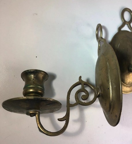 Vintage Brass Wall Hanging two Candle Holders 7” (E25)
