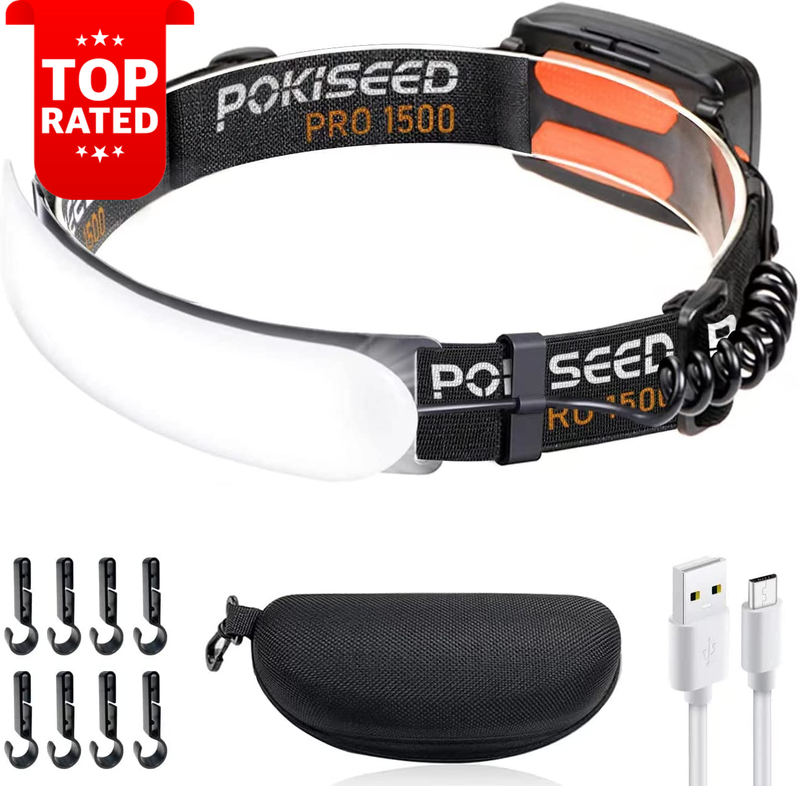 Rechargeable 1500 Lumens Headlamp 230° Wide Beam IPX6 Waterproof 3 Light Modes