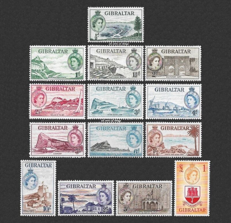 Gibraltar 1953-1959 Complete Definitive Set To £1 Sg145-158 Mnh