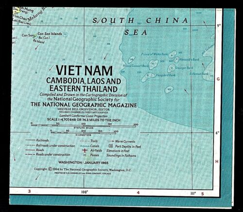 1965-1 January Map VIETNAM CAMBODIA LAOS THAILAND National Geographic - B