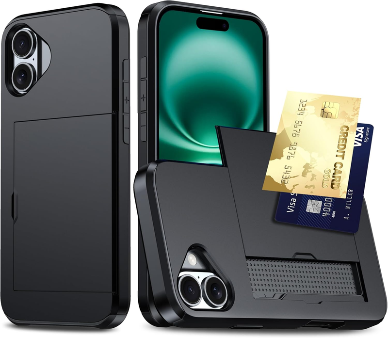 Wallet Case with Credit Card Holder - Slide Cover Dual Layer Hard PC & Rubber Ph