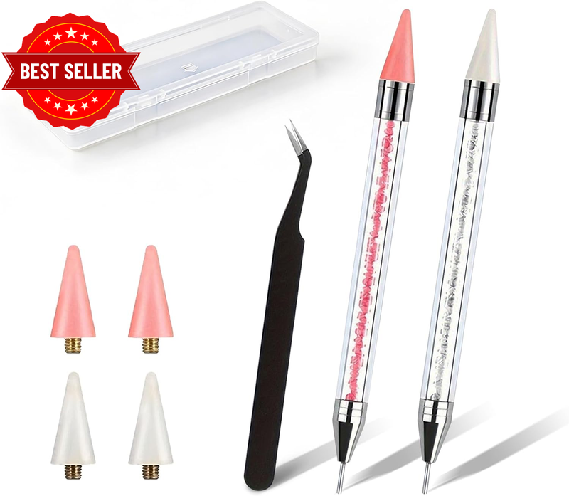 Rhinestone Picker and Applicator Tool Kit (Pink/White) | 2-Pack Dual-Ended Acryl