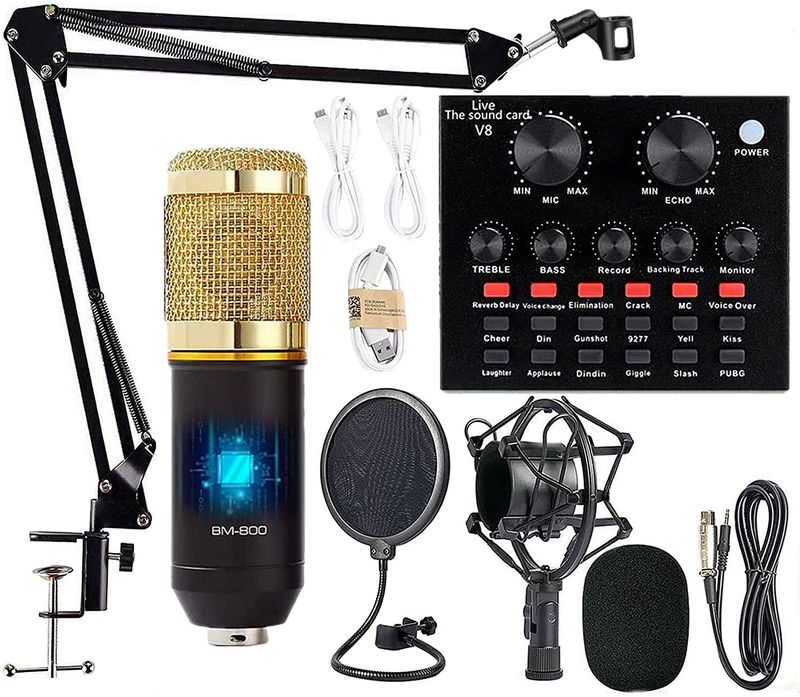 Podcast Microphone Bundle Equipment Mic Kit Live Sound Card Recording Studio