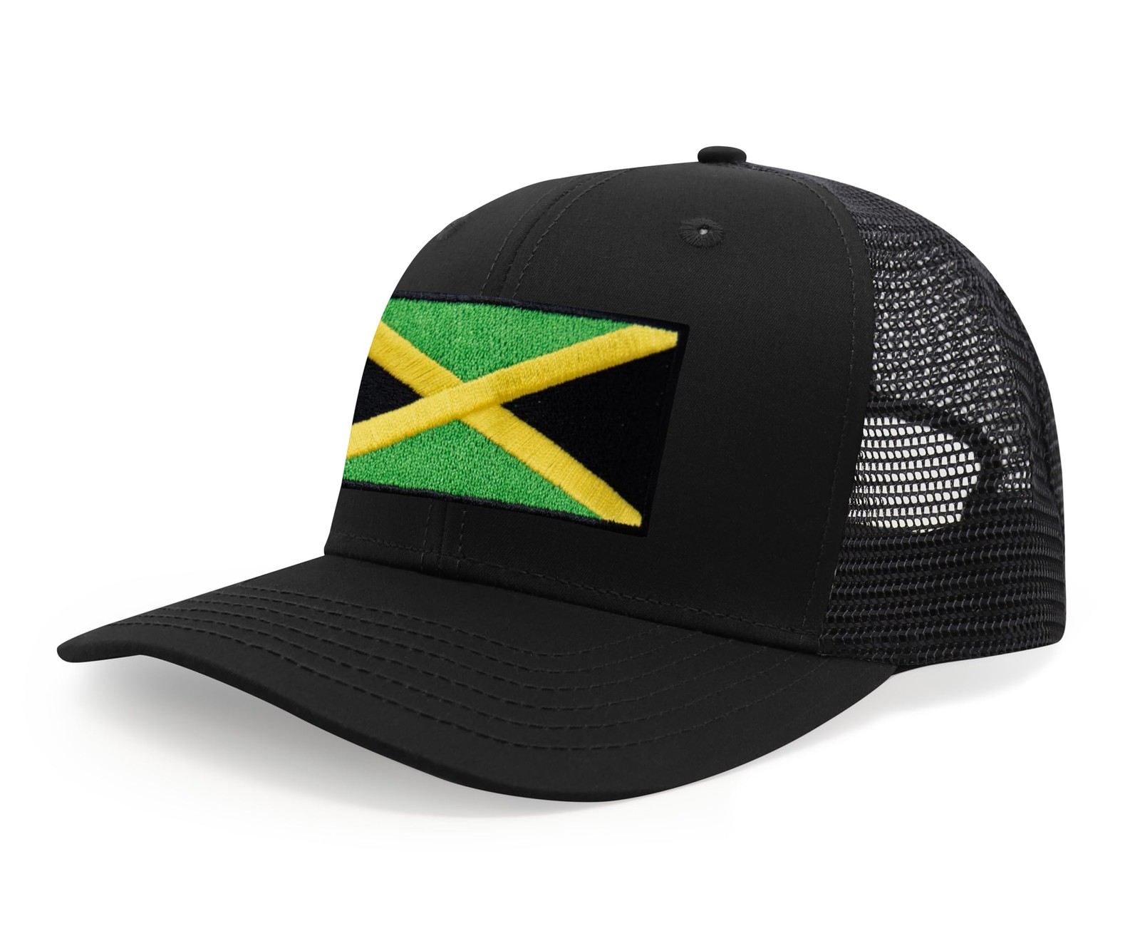 Jamaican Flag Hat for Men Women - Snapback Trucker Baseball Cap (All Black)
