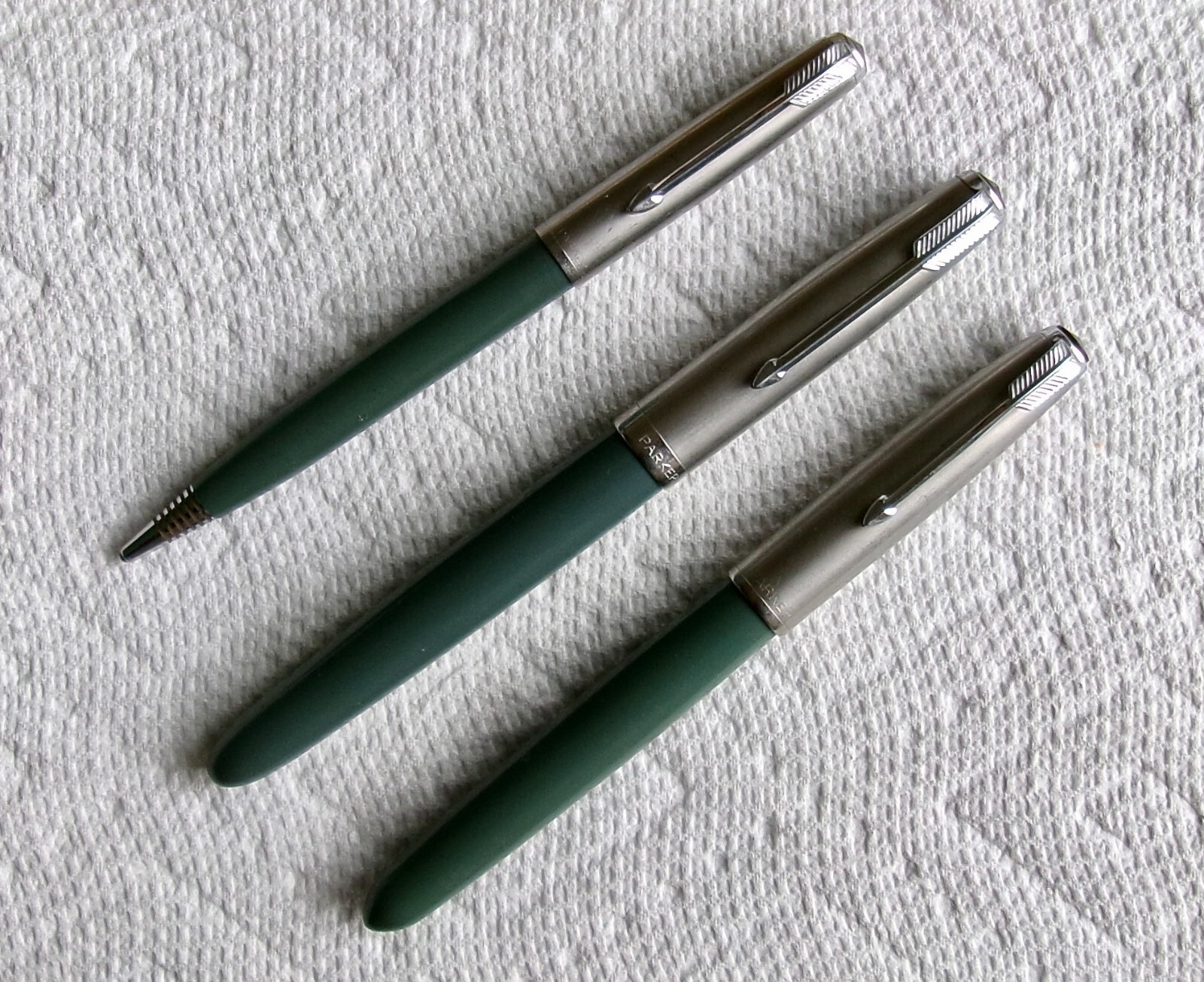 Pair of Parker "51" Fountain Pens; Dove Grey; With Date Codes; Matching
