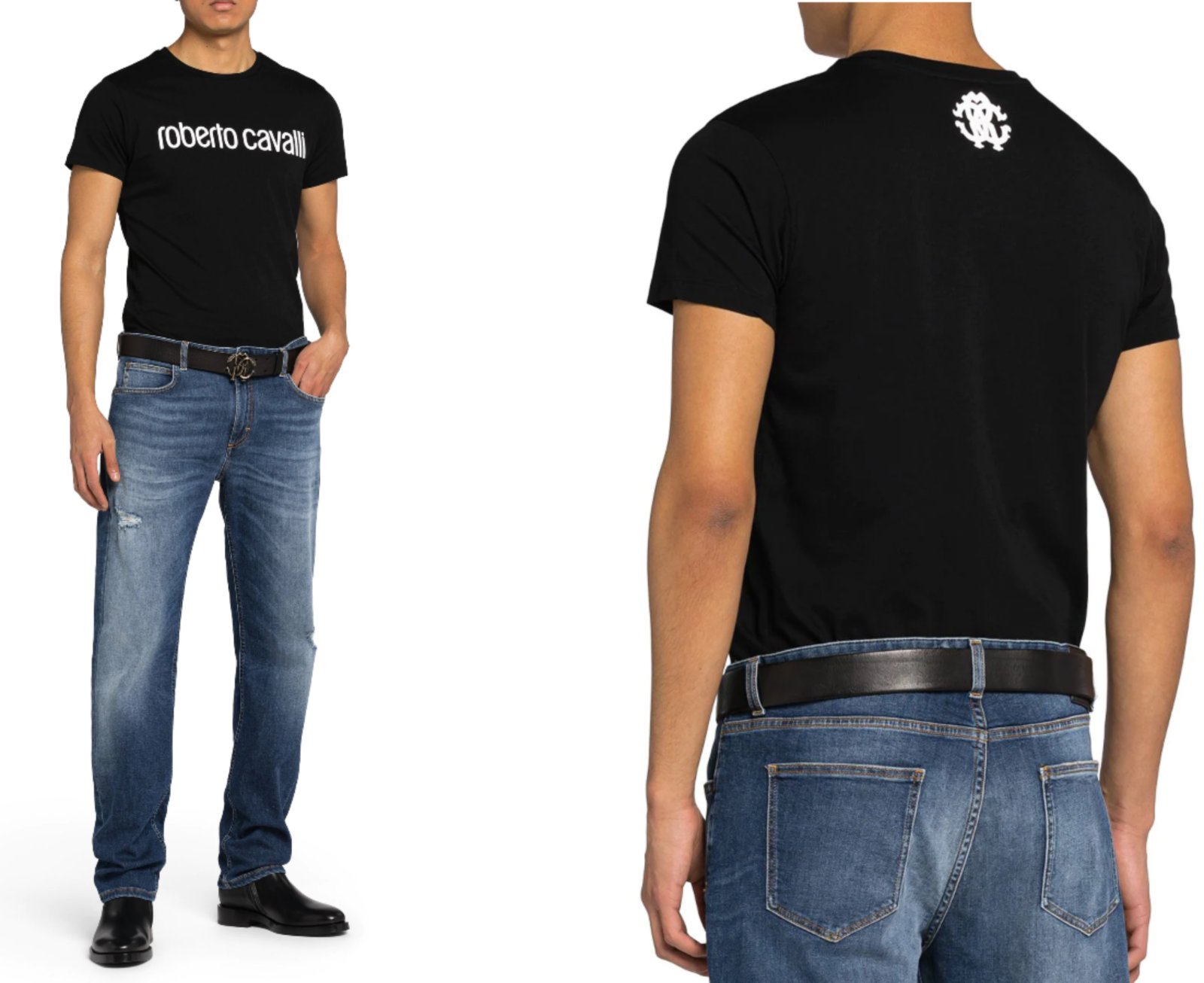 ROBERTO CAVALLI ROBERTO CAVALLI FIRENZE LOGO PRINT LUXURY CREW NECK T-SHIRT RETRO SHIRT TOP L