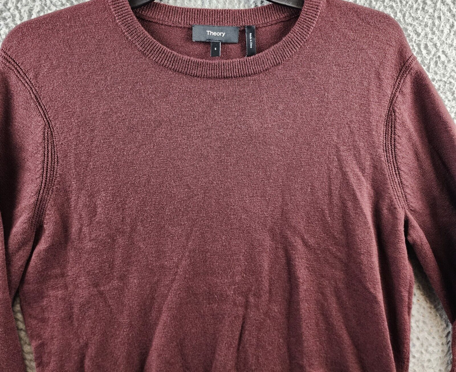 Theory Riland Solid Merino Wool Blend Sweater Men's S Wine Crew Neck Pullover - Picture 3 of 14
