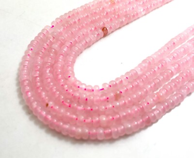 Natural Pink Rose Quartz Smooth Polished Rondelle 2mm x 4mm Gemstone Beads RD34