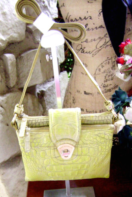 Brahmin Yellow Green Mojito Melbourne Crocodile Embossed Leather Crossbody Vtg