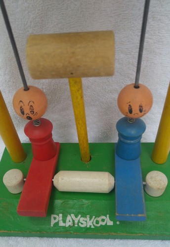Rare Vintage PLAYSKOOL Wooden Child's Toy Pound Bell With Mallet