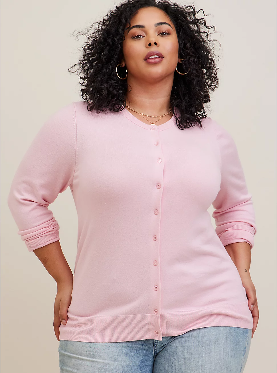 Torrid EVERYDAY SOFT CARDIGAN CREW SWEATER Pink Size 0 12