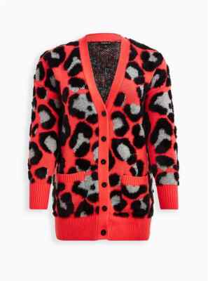 Torrid Button Front Cardigan Sweater Leopard Pink Black 4 4X 26 #B38702