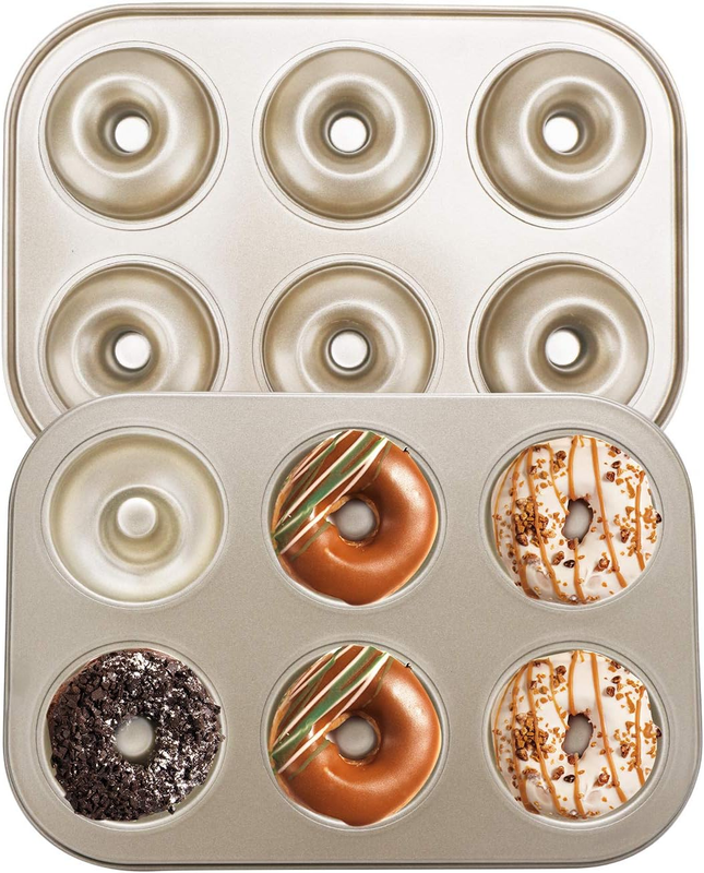 Donut Pan Set of 2, Nonstick Small Mini Donut Baking Pans, Carbon Steel Donut Ba