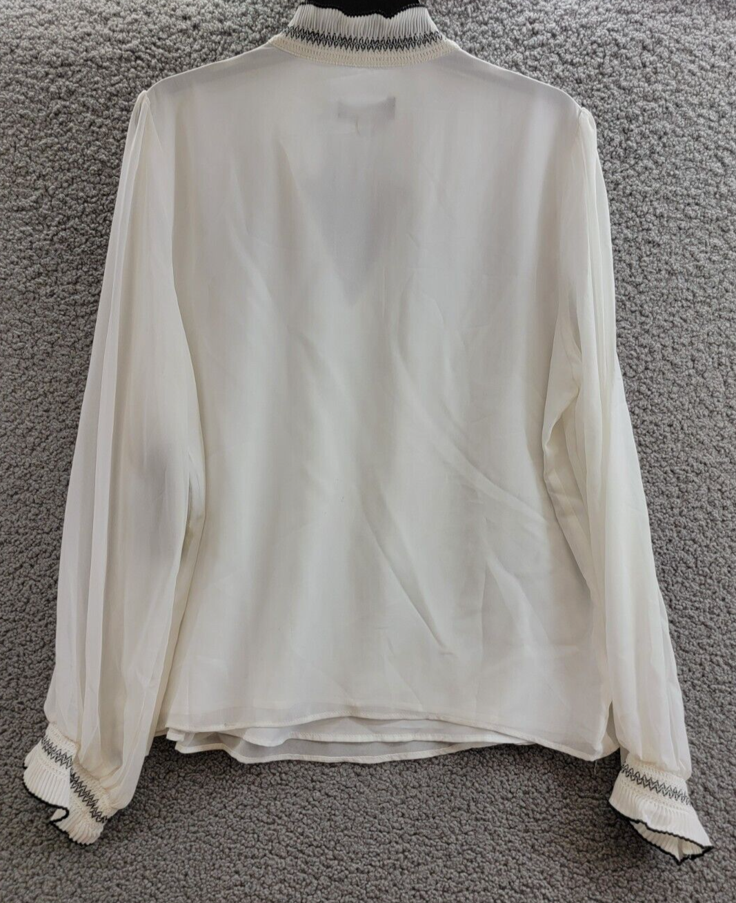 KARL LAGERFELD PARIS V-Neck Sheer-Sleeve Pleated Blouse Women's L Soft White~ - Picture 10 of 16
