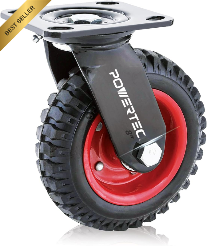 8 Inch Heavy Duty Swivel Plate Caster Wheel Rubber Knobby Tread for Cart Dolly