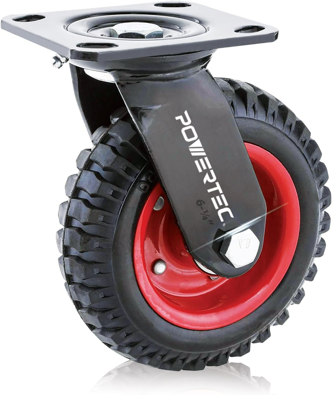 6 Inch Caster Wheels, Heavy Duty Swivel Plate Casters with Rubber Knobby Tread f