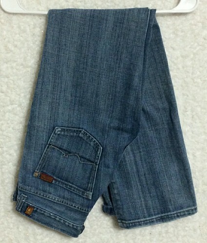 7 For All Mankind 7FAM Austyn Girls Blue Denim Jeans Distressed Straight Size 12