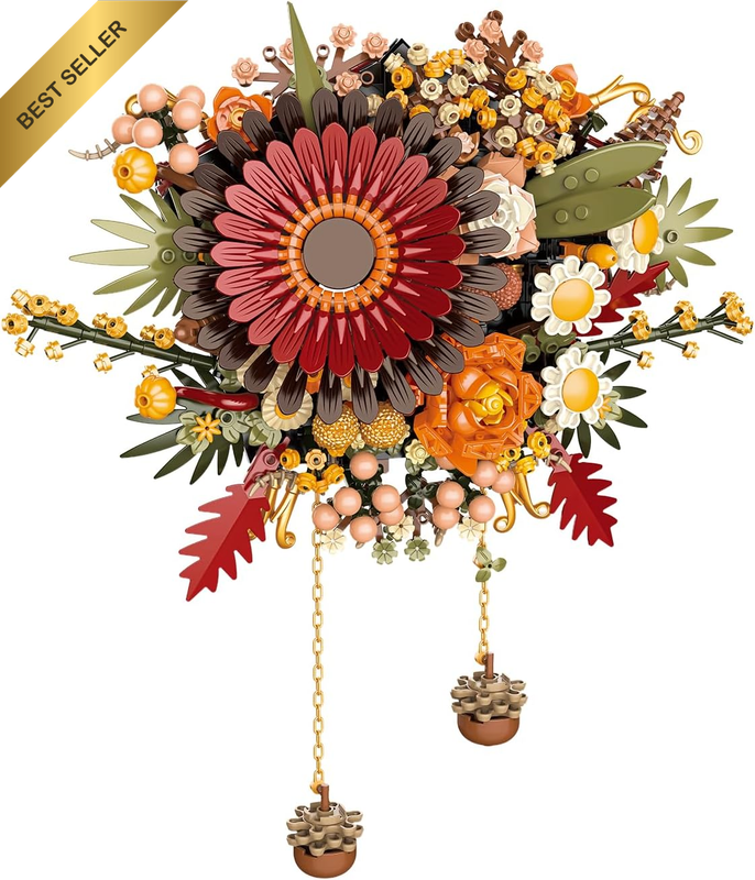 Retro Wall Flower Building Blocks Kit – Gerbera Daisy & Marigold DIY Floral Deco