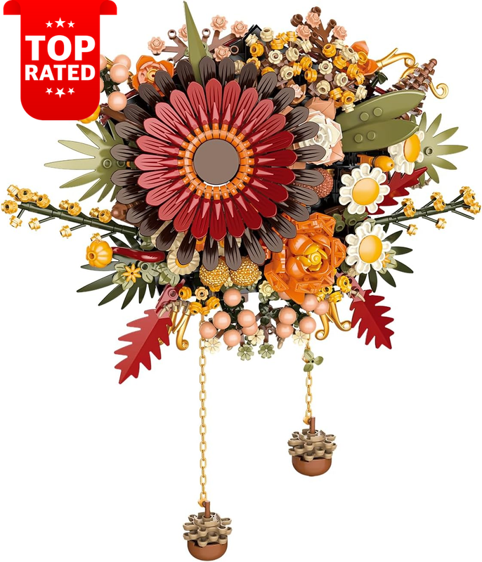 Retro Flower Building Blocks Kit Gerbera Daisy Marigold DIY Wall Decor Set