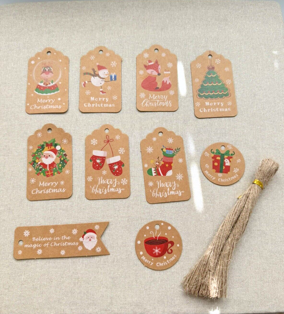 10pcs (1 pc each design) Merry Christmas Gift Tags Kraft Paper Card Gift Tag