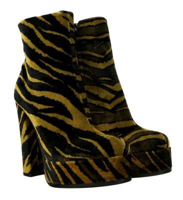 Pre-owned Roberto Cavalli Brown/black Zebra Print Block Heel Ankle Boot-