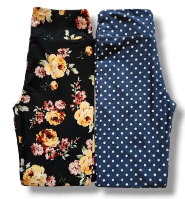 Lularoe Polka Dots & Rose Floral TWEEN Leggings 2 Pack NWOT