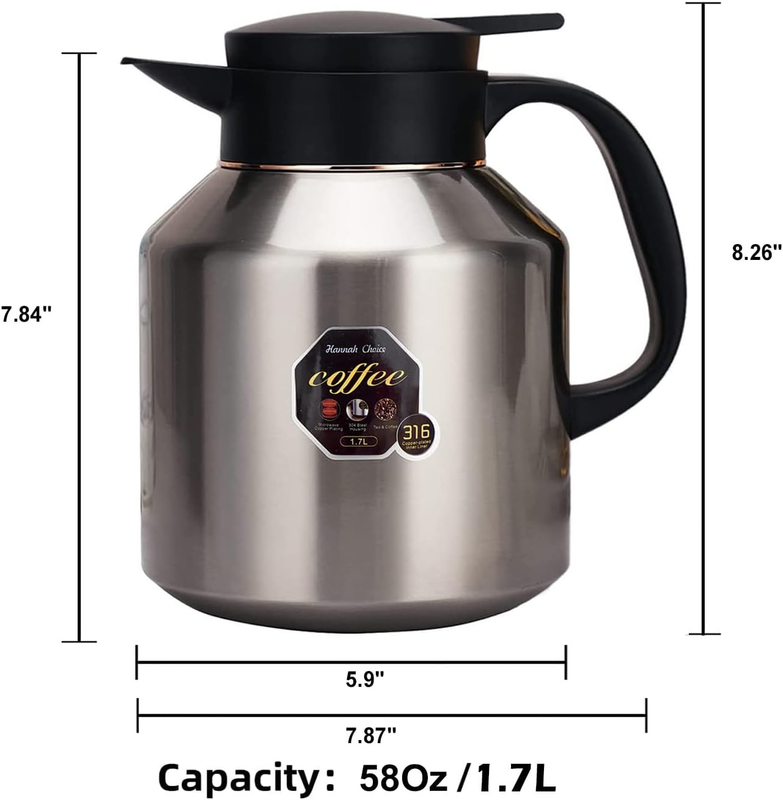 Premium 1.7L Stainless Steel Vacuum Insulated Coffee Bottle - Double Walled Hot
