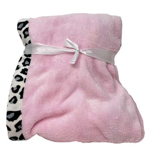 Bon Bebe Pink Baby Blanket with Leopard Heart Accent & Trim 30" x 36" Very Soft
