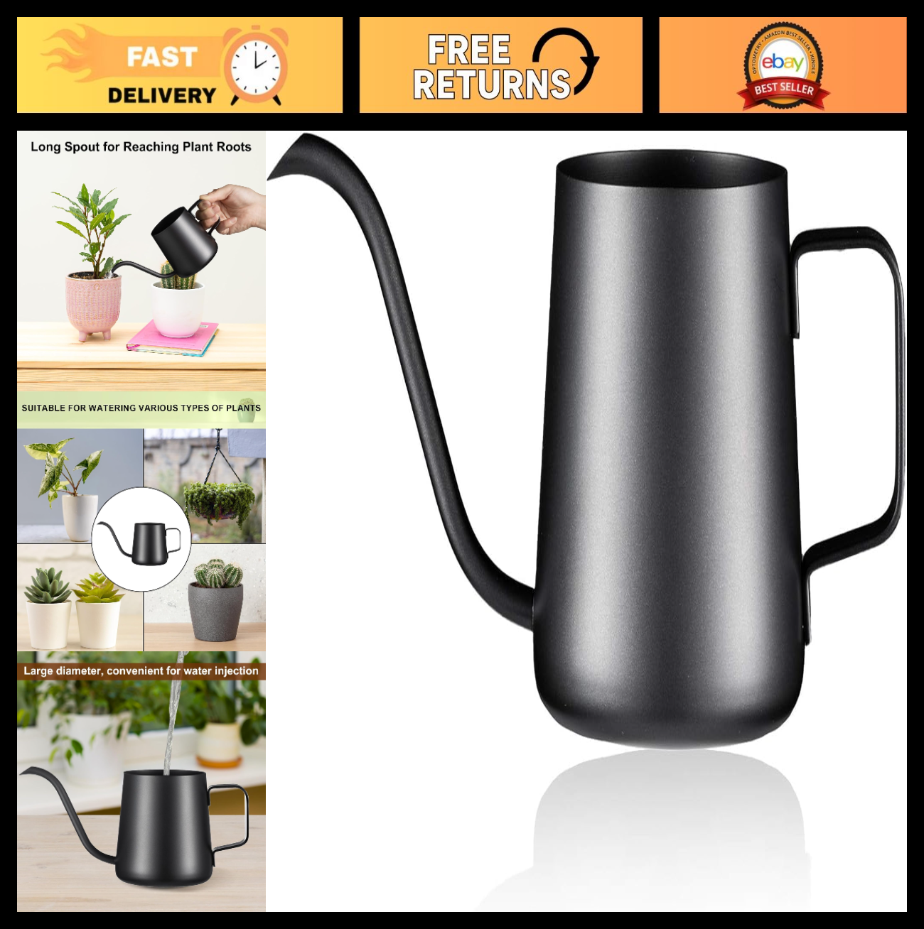Small Indoor Plant Watering Can 12 oz - Ergonomic Stainless Steel with Long Spou