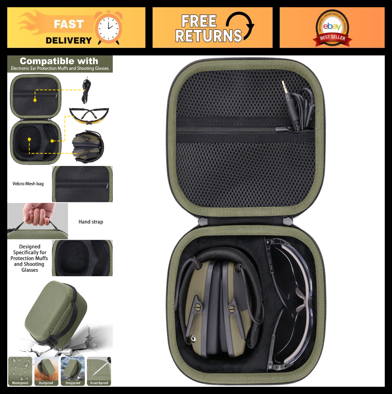 Storage Case for Electronic Ear Protection Muffs, Compatible with Walkers & Howa