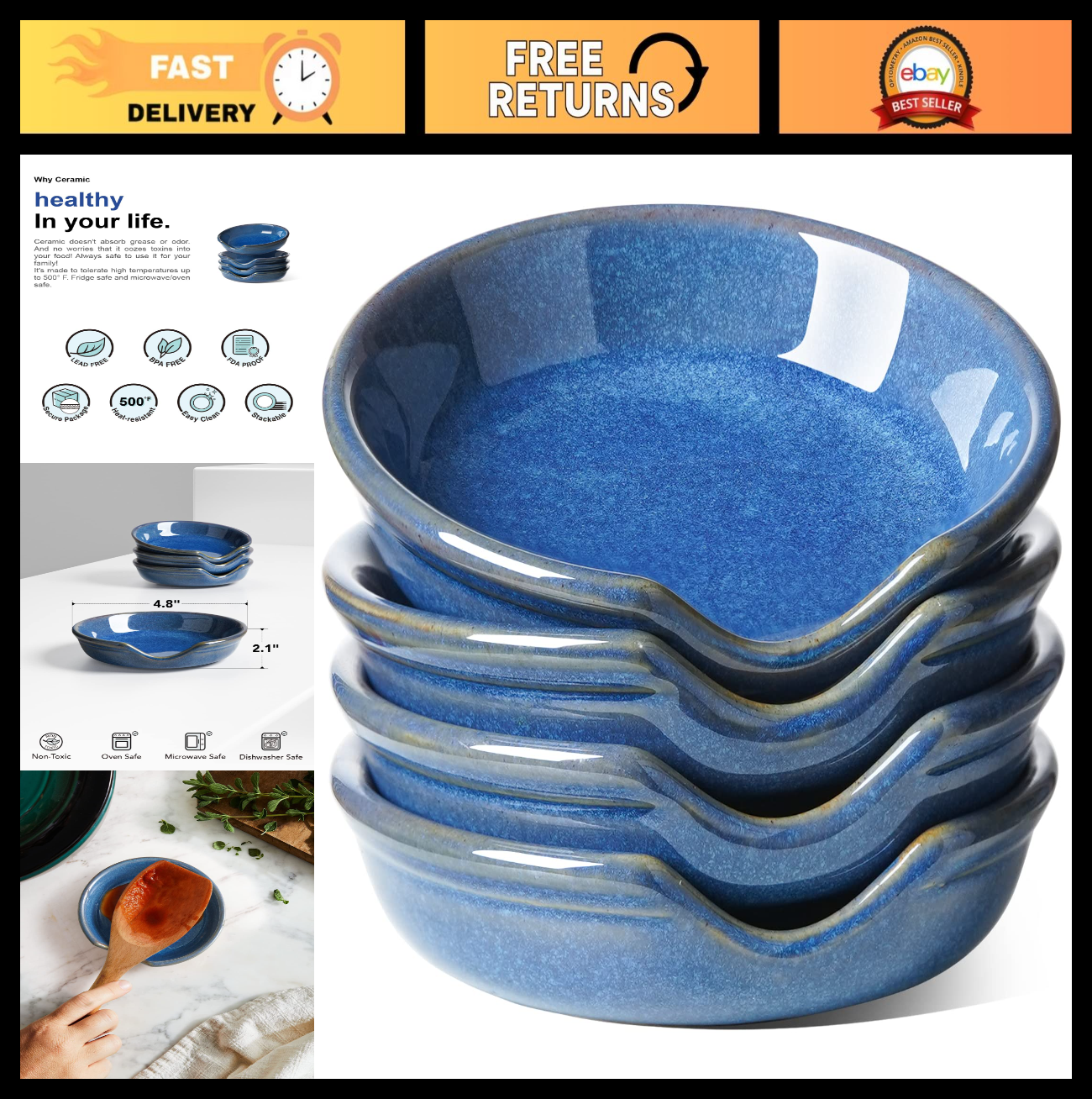 Ceramic Spoon Rest Set of 4 - 4.8