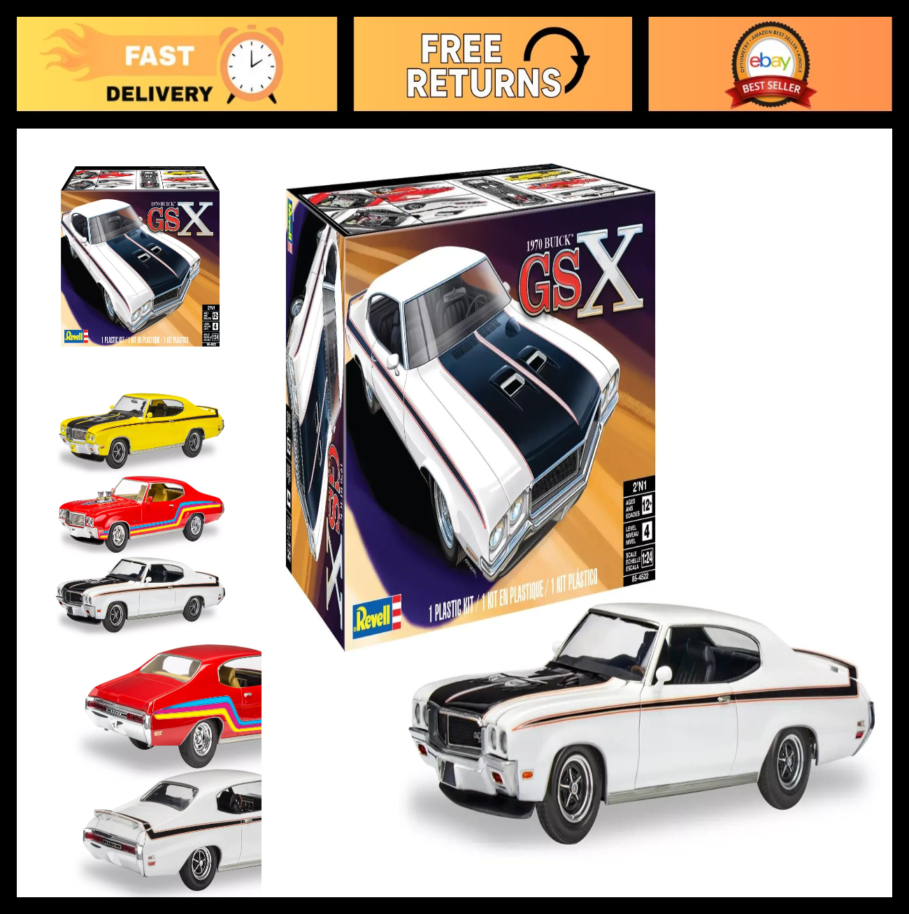 1970 Buick GSX Model Car Kit 1:24 Scale, 106-Piece Plastic Building Kit, Skill L