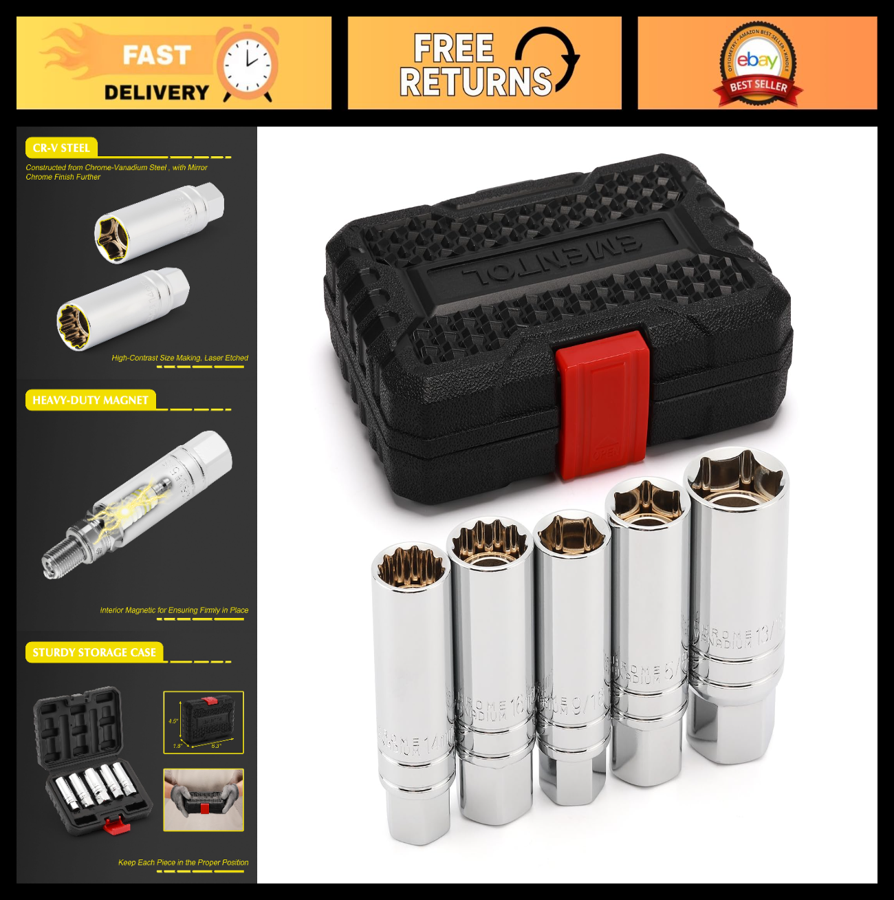 5PCS Magnetic Spark Plug Socket Set 3/8