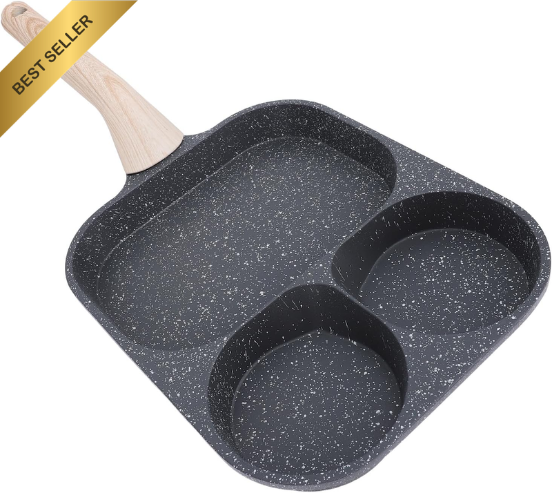 Egg Pan, Egg Frying Pan, Nonstick Fried Egg Pan, Divided Stove Top Grill Pan, 3