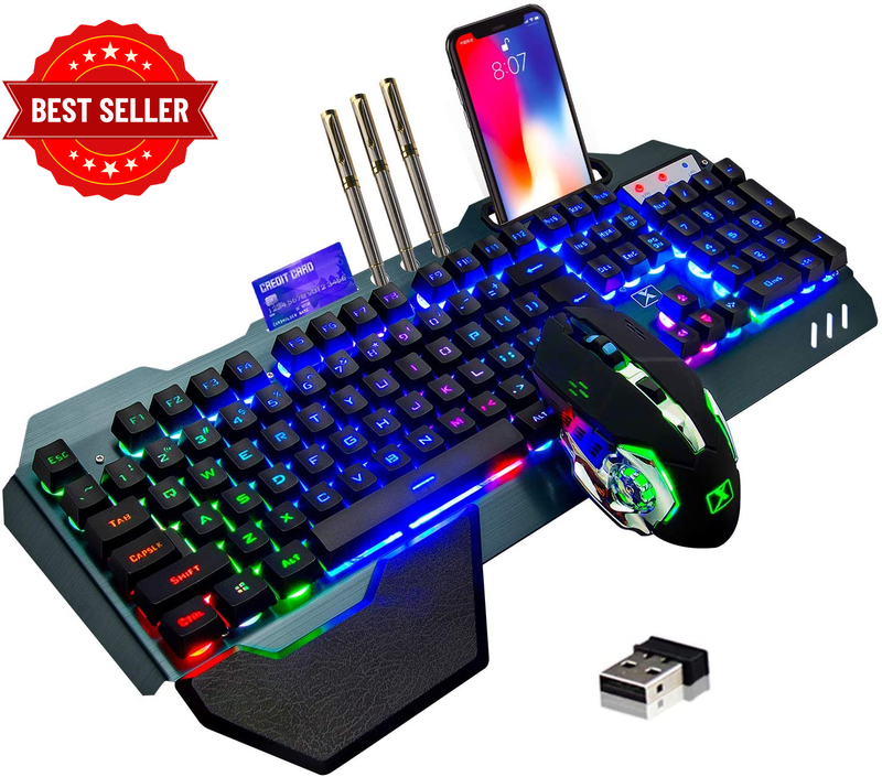 Wireless Gaming Keyboard and Mouse,Rgb Backlit Rechargeable Keyboard Mouse with