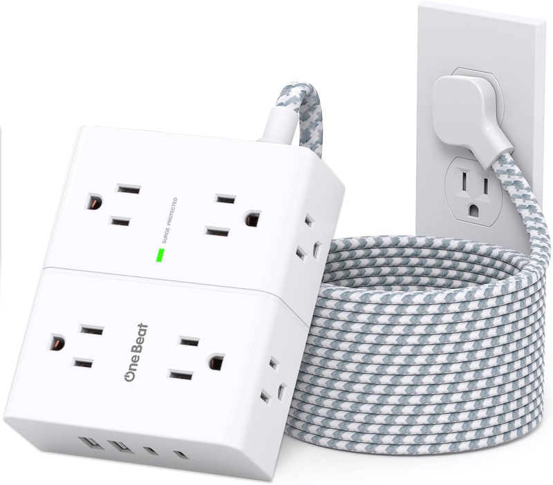 10 Ft Power Bars with Surge Protector, Extension Cord Indoor with 8 Outlets 4 US