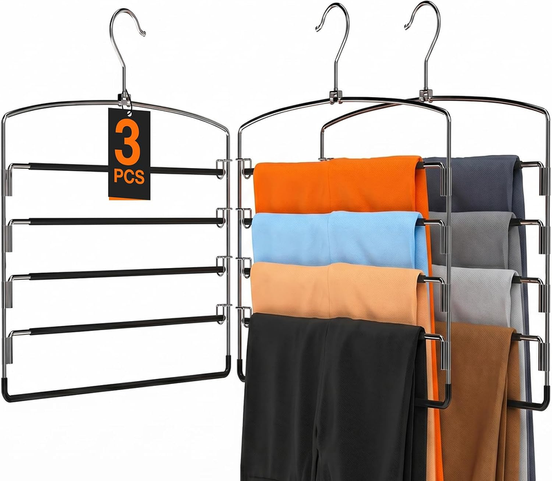 Korpai 3-Pack Pants Hangers Space-Saving Multi-Layer,150° Rotate Metal Swing Arm