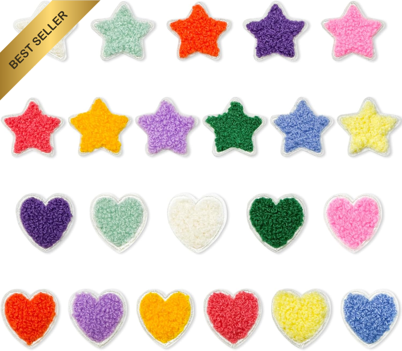 Mini Embroidery Applique Patches, 22 PCS Star Heart Patches with Adhesive for Cl